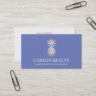 Elegant Real Estate Pineapple Logo Periwinkle Business Card