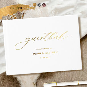 Elegant Real Foil Calligraphy Wedding  Guest Book