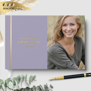 Elegant Real Foil, In Loving Memory Purple Funeral Guest Book