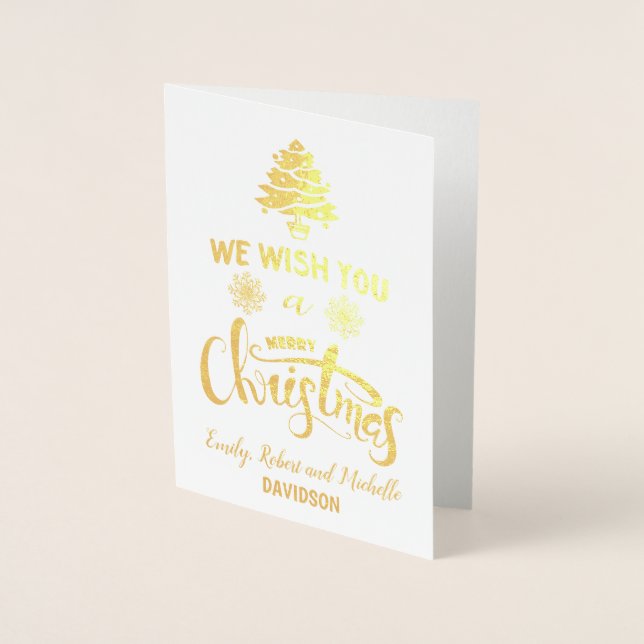 Elegant Real Foil Merry Christmas Custom Monogram Card (Front)