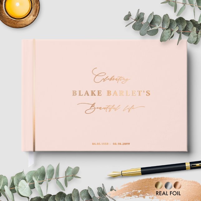 Elegant Real Foil, Pink Funeral/ Life Celebration Guest Book (Creator Uploaded)
