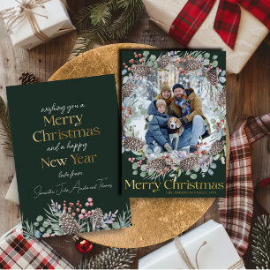 Elegant Real Gold & Botanical Merry Christmas Foil Holiday Card