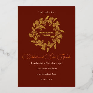 Elegant Real Gold Foil Autumn Wreath Friendsgiving Holiday Card