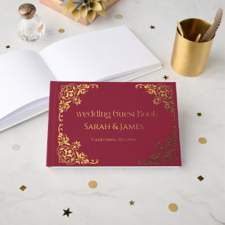 Elegant Real Gold Foil Botanical Wedding Guest Book