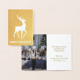 Elegant Real Gold Foil Deer Happy Holidays Card