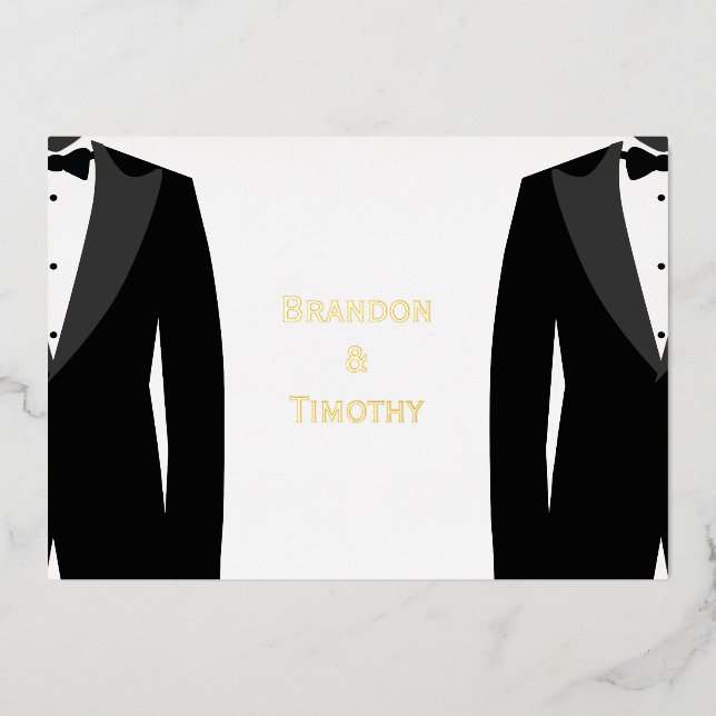 Elegant Real Gold Foil Gay Wedding RSVP Cards (Front)