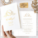 Elegant Real Gold Foil Monogram, Formal Wedding Foil Card<br><div class="desc">Elegant and unique Wedding folded invitation with real gold foil Front with delicate real foil fine hand drawn monogram with couple's initials, back with real foil floral detail. Inside's card monogram and text not in real foil, but rather in golden colour allowing guests to effortlessly read all your wedding details....</div>