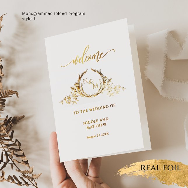 Elegant Real Gold Foil Monogram, Wedding Program Foil Card (Creator Uploaded)