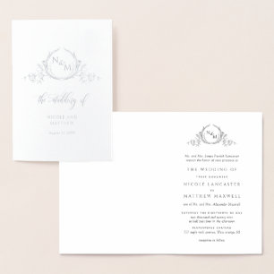 Elegant Real Silver Foil Monogram, Formal Wedding Card