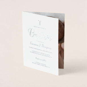 Elegant real silver metallic foil Baby Baptism Card