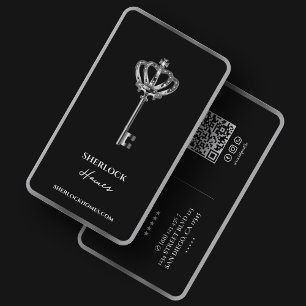 Elegant Realtor Black Silver Key Crown Mortgage Business Card