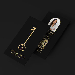 Elegant Realtor Photo Real Estate Agent Key Black Business Card