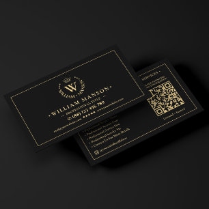 Elegant Realtor Real Estate Broker Crown Black Business Card