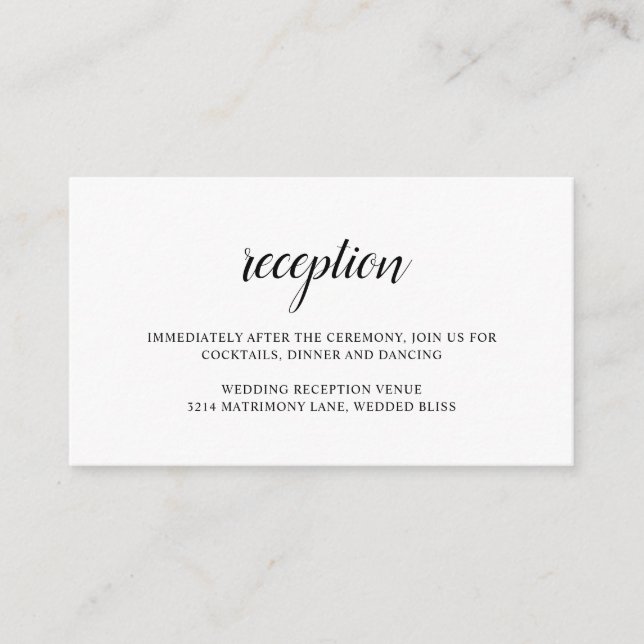 Elegant Reception Black and White Simple Wedding Enclosure Card (Front)