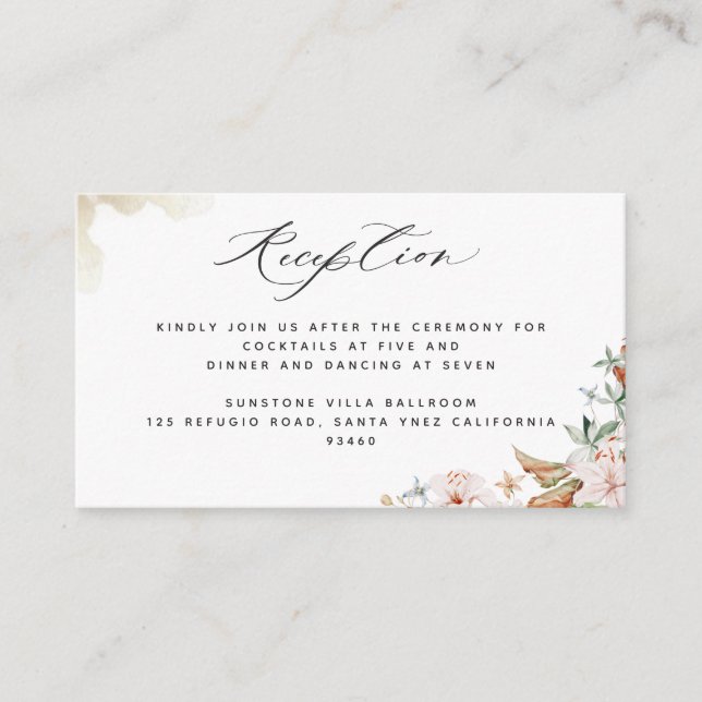 Elegant Reception  Earthy Blooms Beige Watercolor Enclosure Card (Front)