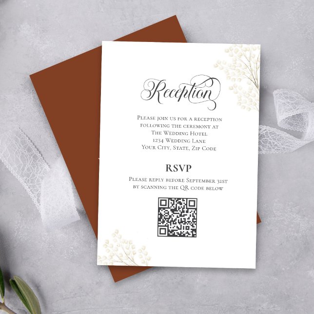Elegant Reception RSVP QR Code Enclosure Card (Elegant calligraphy reception RSVP card with QR code for easy online wedding responses)