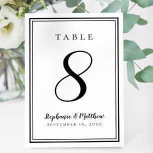 Elegant Reception Wedding Simple Black & White Table Number