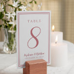 Elegant Reception Wedding Simple Dusty Rose White Table Number<br><div class="desc">A template for any number this simple, minimalist and elegant Wedding Table Number design features a contemporary design with a double frame border in romantic dusty rose on a crisp white background. Chic design provides timeless yet modern sophistication. Personalise wedding table design with your name, wedding date and table number...</div>