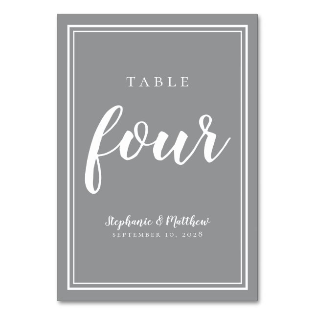 Elegant Receptions Four Modern Guest Dinner Grey Table Number (Front)