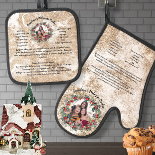 Elegant Recipe Keepsake Template Add Photo Wreath Oven Mitt & Pot Holder Set