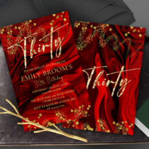 Elegant Red 30th Birthday Invitation