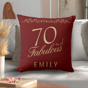 Elegant Red 70 and Fabulous Ornament 70th Birthday Cushion