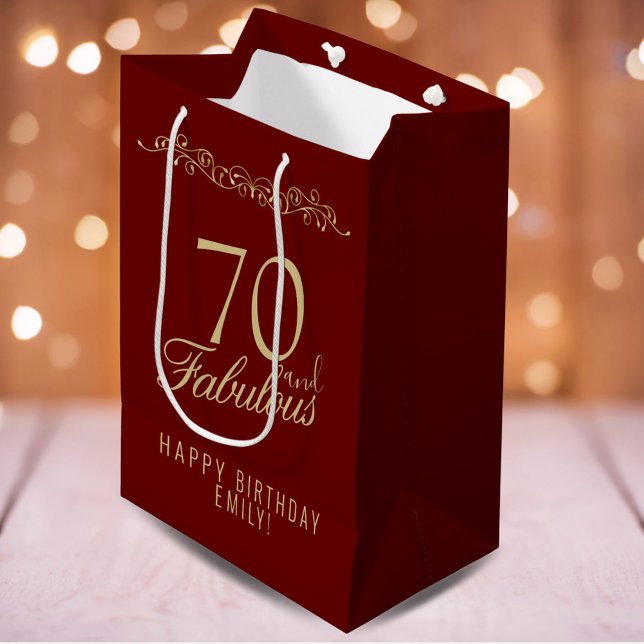 Elegant Red 70 and Fabulous Ornament 70th Birthday Medium Gift Bag (Creator Uploaded)
