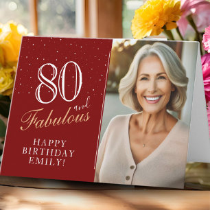 Elegant Red 80 and Fabulous 80th Birthday Photo Card