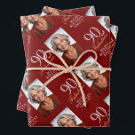 Elegant Red 90 and Fabulous 90th Birthday Photo Wrapping Paper Sheet<br><div class="desc">Elegant Red 90 and Fabulous 90th Birthday Photo Wrapping Paper Sheets. 90 and fabulous text in trendy script with a name on a red background. Personalize it with your photo,  name and age. It`s a great personalized photo gift wrap for a woman`s birthday.</div>