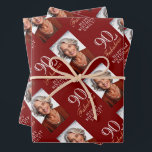 Elegant Red 90 and Fabulous 90th Birthday Photo Wrapping Paper Sheet<br><div class="desc">Elegant Red 90 and Fabulous 90th Birthday Photo Wrapping Paper Sheets. 90 and fabulous text in trendy script with a name on a red background. Personalize it with your photo,  name and age. It`s a great personalized photo gift wrap for a woman`s birthday.</div>