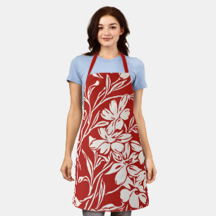 Elegant Red Abstract Floral Illustration Pattern Apron