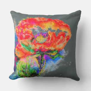Elegant red abstract floral watercolor painting cushion