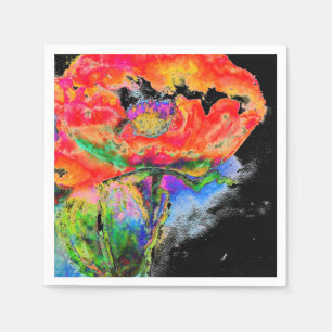 Elegant red abstract floral watercolor painting napkin