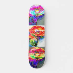 Elegant red abstract floral watercolor painting skateboard