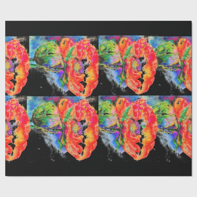 Elegant red abstract floral watercolor painting wrapping paper (Seam)