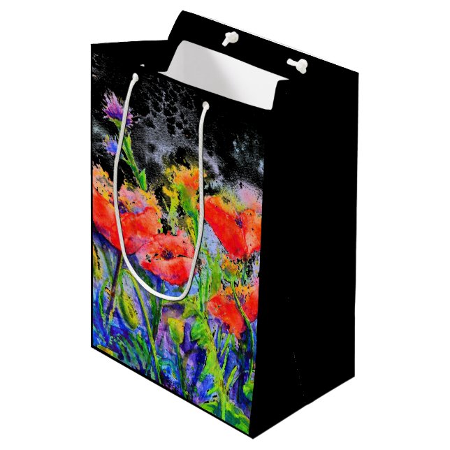 Elegant red abstract red poopies medium gift bag (Front Angled)