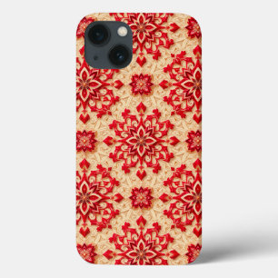 Elegant Red and Beige Ornamental Pattern iPhone 13 Case