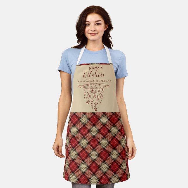 Elegant Red and Beige Tartan Plaid Nana's Kitchen Apron (Worn)