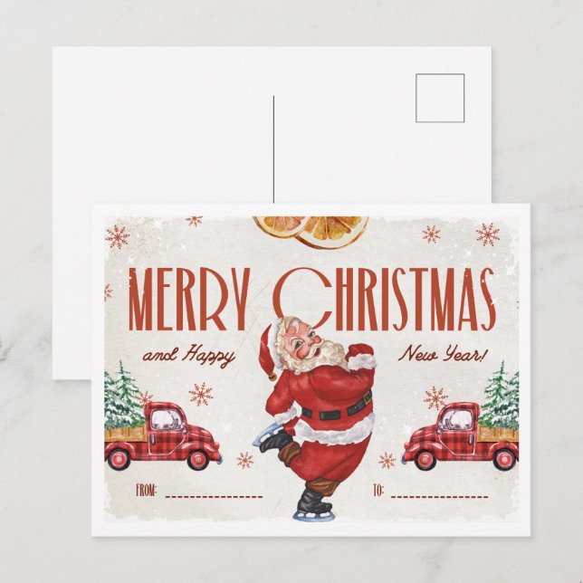 Elegant Red and Beige Watercolor Christmas  Postcard (Front/Back)