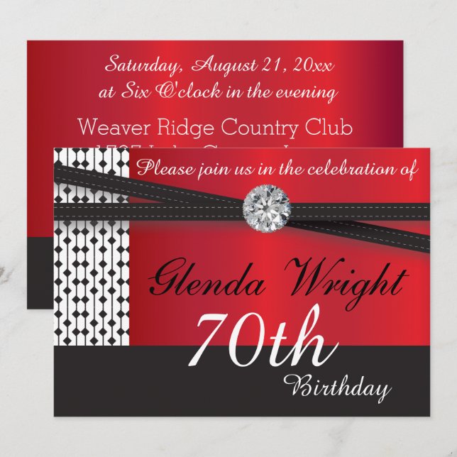 Elegant Red and Black Birthday Party Invitation (Front/Back)