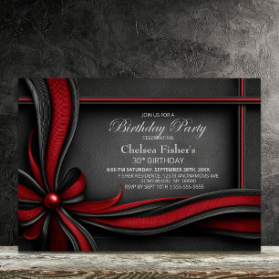 Elegant Red and Black Bow 30th Birthday Party Invitation