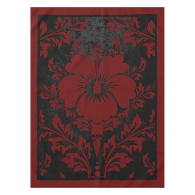 Elegant red and black damask elegant tablecloth (Front)