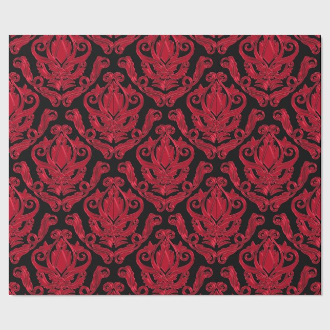 Elegant Red and Black Damask Print Wrapping Paper (Seam)
