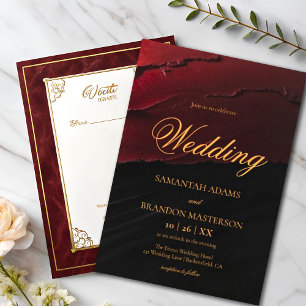 Elegant Red and Black Gold Calligraphy Wedding Invitation
