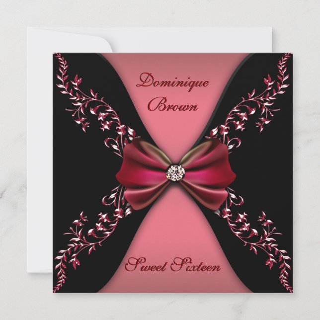 Elegant Red and Black Invite with Diamond Bow (Front)