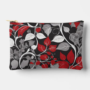 Elegant Red and Black Leaf Design Accessory Pouch