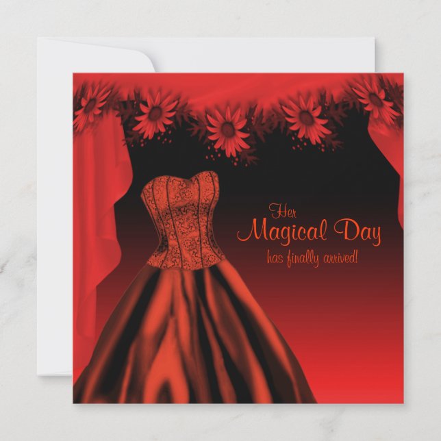 Elegant Red and Black Quinceanera Invitation (Front)