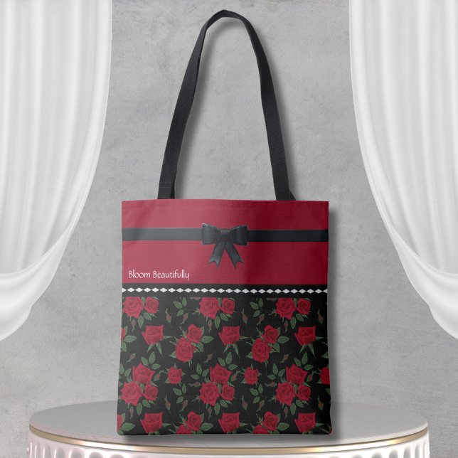Elegant Red and Black Rose Tote Bag Classic Design (Elegant Red and Black Rose Tote Bag Classic Design)