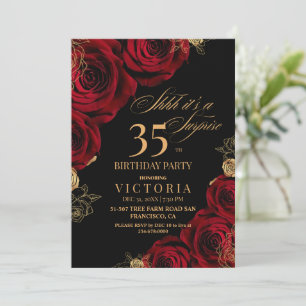 Elegant Red and Black Roses 35th Birthday Invitation