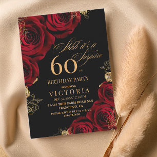 Elegant Red and black Roses 60th Birthday Invitation